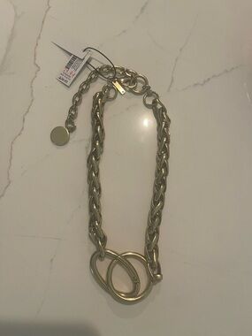 White House Black Market Goldtone Chain Link Necklace with Interlocking Rings